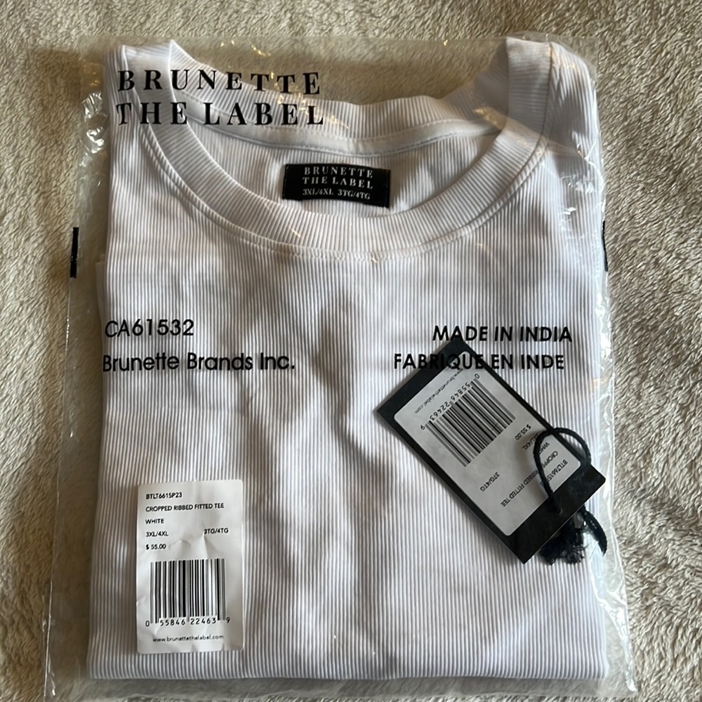 🆕 NWT Brunette the Label white cropped ribbed tee size 3X/4X